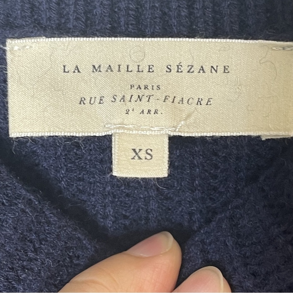 Sezane Deep Blue Cable Knit Crew Neck Sweater - Picture 2 of 5